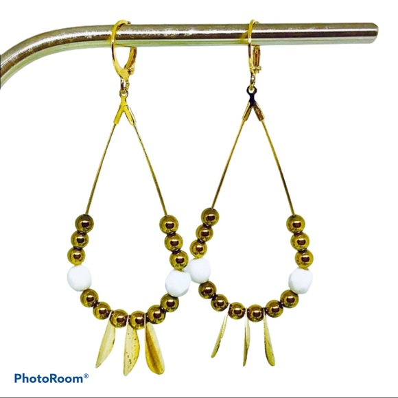 Hoop Earrings, Beaded Teardrop Dangles - Picture 4 of 4